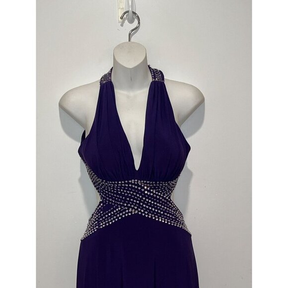 Betsy & Adam Purple Metallic Halter Formal Evening Dress Gown Women's Size 0 - Picture 6 of 15